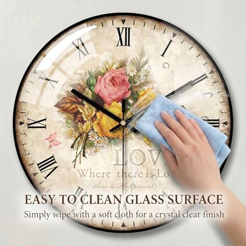 Wall Clock —12-inch Silent, No Ticking Sound, Battery Operated, Vintage Floral - Image 4