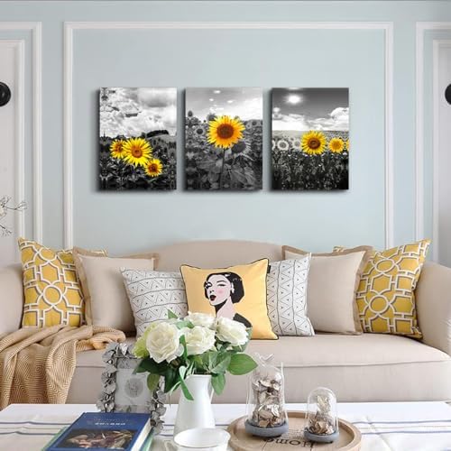 Lapremoly Black And White Sunflower Flowers Painting Large Canvas Wall Art - Image 2