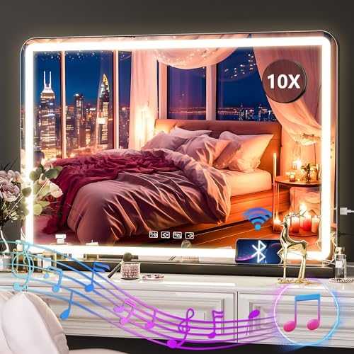 Hasipu Vanity Mirror with Lights and Bluetooth Speaker, Lighted Makeup Mirror by Whatssuitableisthebest