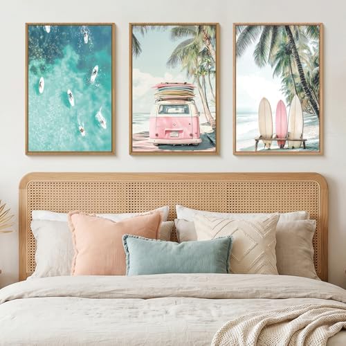 HOURIA Summer Surfboard Beach Framed Canvas Wall Art Set-24"x36"x3 - Image 5