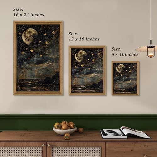 ICHZUMW Framed Moon and Stars Celestial Vintage Canvas Wall Art 12x16 In - Image 6