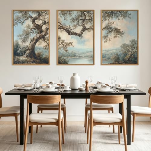 BINCUE Large Nature Wall Art Vintage Tree Artwork Set of 3 Forest Painting - Image 5