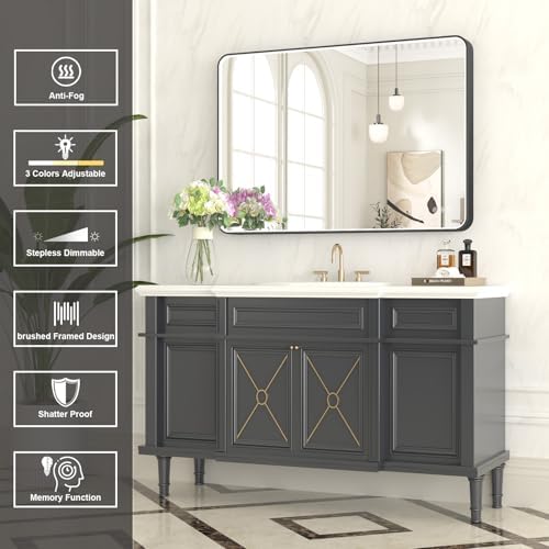 LED Mirror for Bathroom 40X28 Inch Black Framed - Image 2