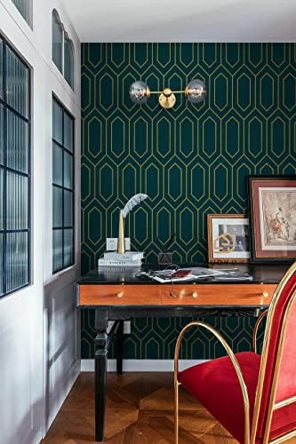 Safiyya 393"x17.3" Peel and Stick Wallpaper Geometric Wall Paper Gold and Dark - Image 3