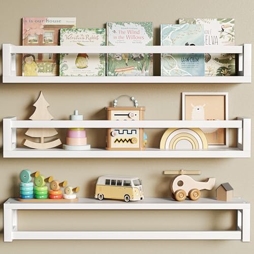 3 Pack 24 Inch Solid Wood Floating Shelves, Nursery Bookshelf by Makestorageclosetolife