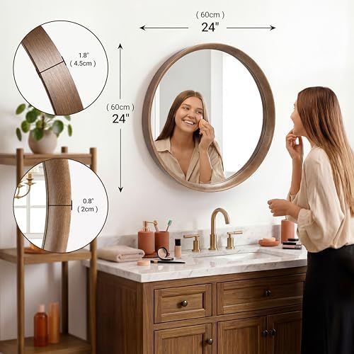 Brakki Round Wall Mirror with Wood Frame - Image 2