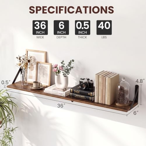 36 Inch Walnut Shelves for Wall 6 Inch Deep - Image 3