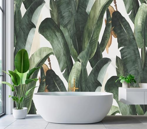 Tropical Watercolor Green Banana Leaves Wallpaper Peel Stick - Image 4