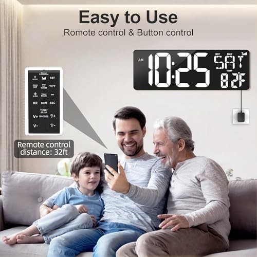 XREXS 17.2" Digital Wall Clock Bluetooth Sync Time - Image 6