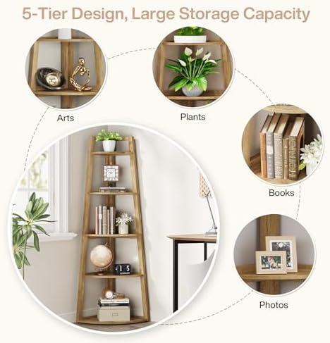 Tribesigns 70 inch Tall Corner Shelf, 5 Tier Modern Corner Bookshelf Bookcase - Image 7