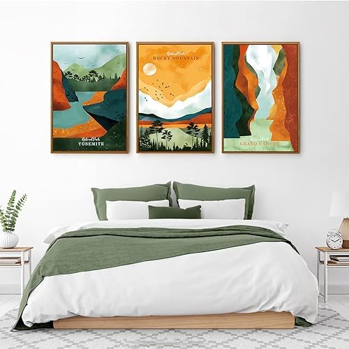 CHDITB National Park Framed Canvas Wall Art Set, Grand Canyon Yosemite Rocky - Image 3