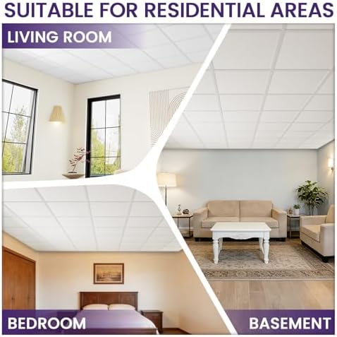 6 PCS 2x2 FT White Ceiling Tiles, 24x24 Inch PVC Waterproof Smooth Drop Ceiling - Image 5