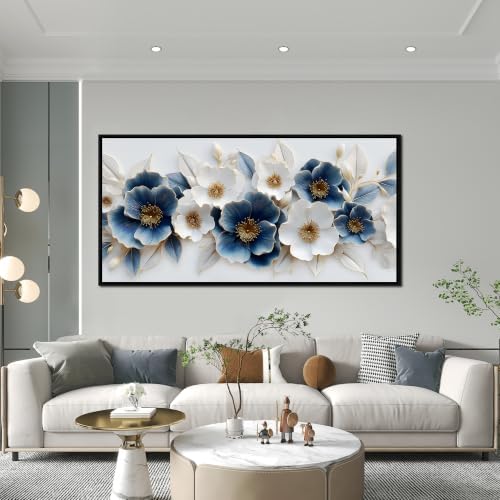 Large Canvas Wall Art for Living Room Blue and White Floral Print Painting wall - Image 2