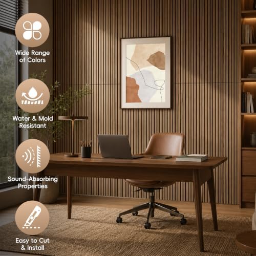 RITOLLO 6-Pack Wood Slat Wall Panels, 46.5 Sq Ft Coverage, Natural Walnut - Image 3