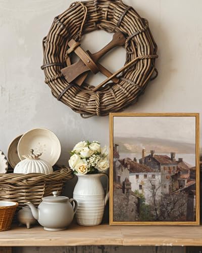 VIYYIEA Vintage Framed Canvas Wall Art, European Towns Landscapes Art, Living - Image 4