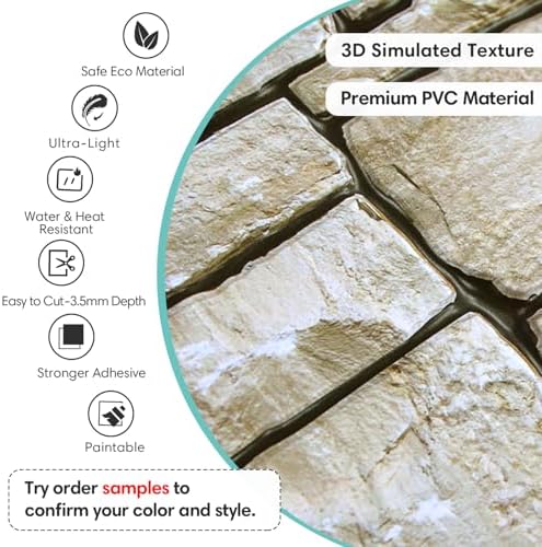 Commomy Peel and Stick Faux Stone 3D Wall Panels 12 pcs of 22.8" x 11.8" - Image 3