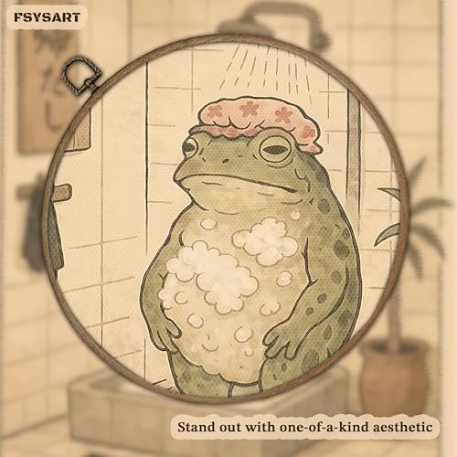 Framed Vintage Frog Bathroom Wall Art, Funny Cute Green Frog in Bubble Bath - Image 3
