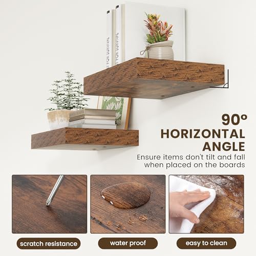 FLYJOE 12 Inch Deep Floating Shelves, 16 Inch Brown Wall Shelves Set of 2 - Image 5