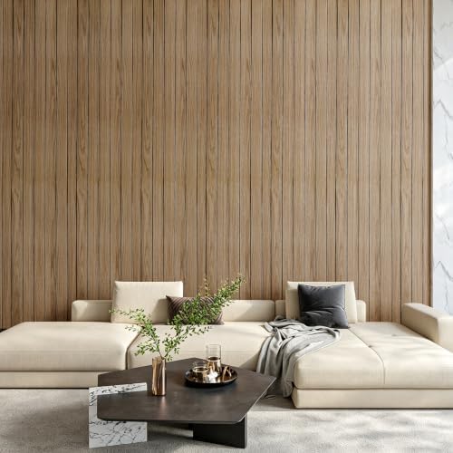 ReWallpaper Warm Brown Wood Wall Panels Peel and Stick 3D Fluted Paneling - Image 2