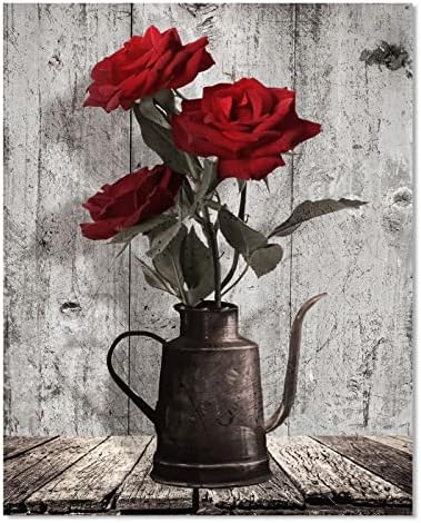 Vintage Red Rose Pictures Canvas Wall Art, Valentine Bathroom Kitchen Decor by YPY