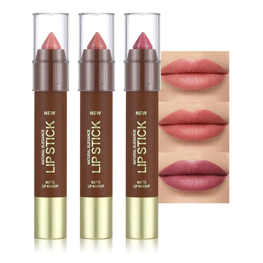3Pcs Matte Lipstick Crayon Set for Women, 24 Hour Lipstick Lip Liner Pencil, Neutral Lip Stick Lipliner Long Lasting Waterproof Smudge Proof, Vegan & Cruelty-Free, 01+03+05