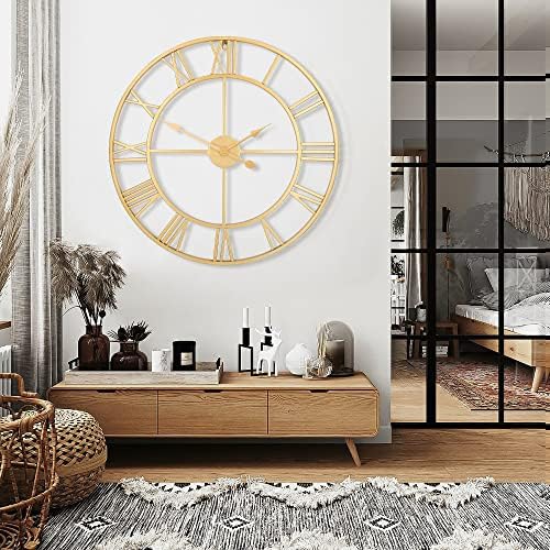 1st owned Large Wall Clock Metal Retro Roman Numeral Clock, Modern Round Wall - Image 6