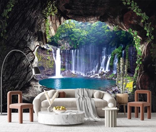YQWDMX - 3D Cave Waterfall Peel and Stick Wallpaper Mural by YQWDMX