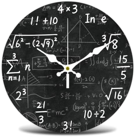 Math Equations Wall Clock Silent Non-Ticking 12" by WHIMSTITCH