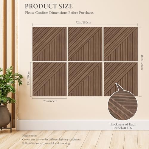 JBER Wood-Pattern Acoustic Panels 23.6" x 23.6", 6 Pack - Image 2