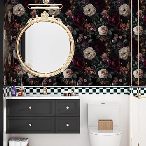 ILHIIOR Black/Pink Floral Peel and Stick Wallpaper 17.5 x 393 Inches - Image 4