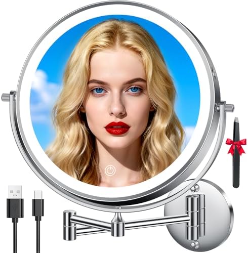 Auxmir 10″ 5000mAh 1X/30X Wall Mounted Lighted Magnifying Makeup Mirror by Auxmir