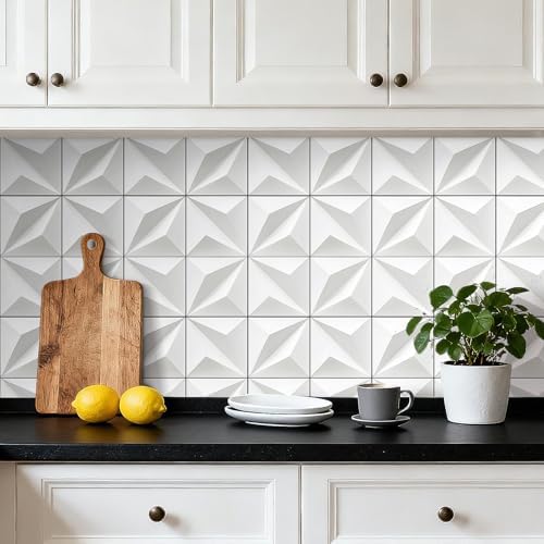 FunStick Modern White Tile 3D Wallpaper Peel and Stick - Image 3