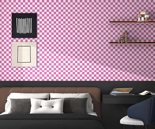 OSECAGE Pink Peel and Stick Wallpaper Checkered Contact Paper 17.7"x78.8" - Image 6