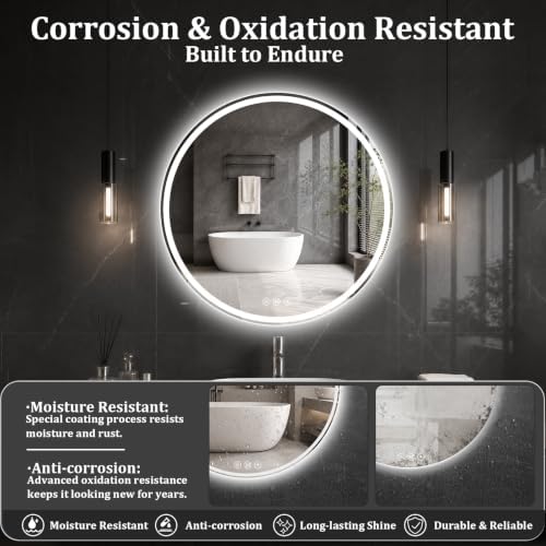 Round LED Bathroom Mirror, 26 Inch, HD Shatterproof Tempered Glass - Image 4