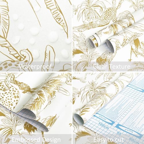 Heroad Boho Leopard Peel and Stick Wallpaper White and Gold Contact Paper - Image 3
