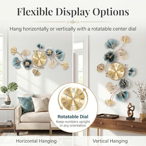 33" 3D Ginkgo Leaf Metal Wall Clock - Image 4