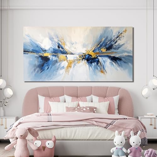 YISXINOAG Gold Blue Abstract Wall Art Modern Canvas Artwork Print 24"X48" - Image 2
