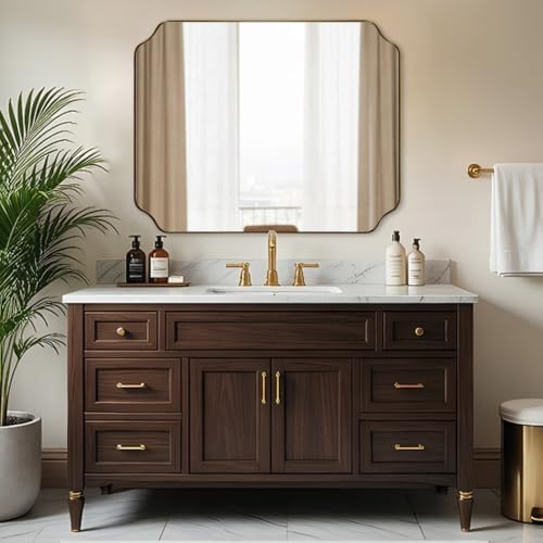 ANDY STAR 32X40 Inch Brushed Gold Scalloped Bathroom Mirror by ANDYSTAR
