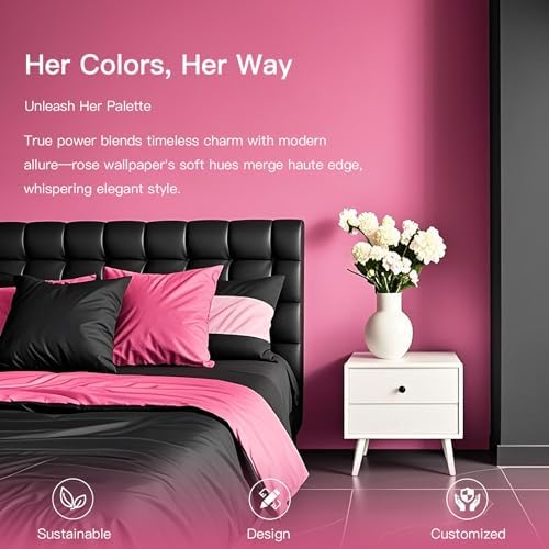 Ismoon 17.7inx393in Pink Wallpaper Peel and Stick Wallpaper Pink Contact Paper - Image 4