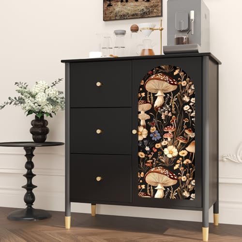 BOKEBEVE Mushoroom Wallpaper Peel and Stick Boho Black Brown 17.5 x 393.5In - Image 6