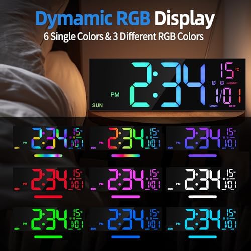 LEIKE 16.2" Digital Wall Clock – RGB, Dual Alarm, Auto-Brightness - Image 2