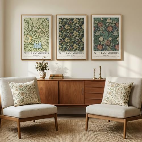 Large Framed William Morris Green Canvas Wall Art - Image 3