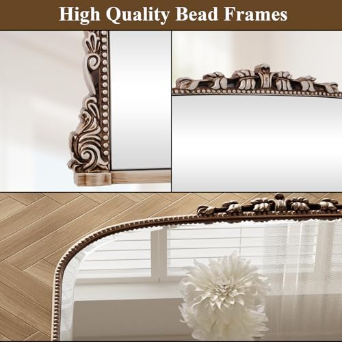 Wall Beaded Mirror, 36 x 27 Inch Round Top Right Angle Wall Mirror, Tempered - Image 3