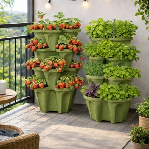 Strawberry Planter Tower, 4 Tier Stackable Vertical Planter, 16 Plant Sites - Image 3