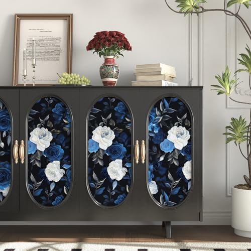 BOKEBEVE Dark Floral Wallpaper Peel and Stick Vintage Blue 17.5 x 393.5In - Image 3