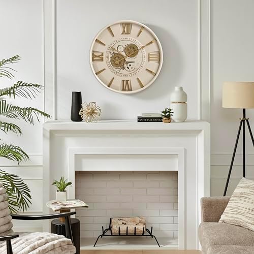 CLXEAST Mid Century Modern 24 Inch Moving Gear Walll Clock, Ivory &Gold - Image 6