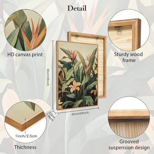 HLNIUC Boho Tropical Leaves Framed Canvas Wall Art, Abstract Flower Wall Decor - Image 6