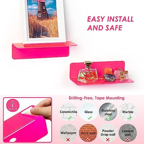 OAPRIRE Acrylic Floating Wall Shelves Fluorescent Pink, No Drill, 9 Inch 2P - Image 5