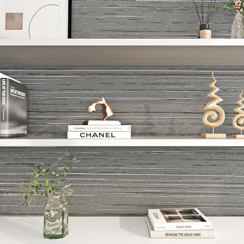 FunStick 24"x200" Grey Grasscloth Peel and Stick Wallpaper Textured Self - Image 4