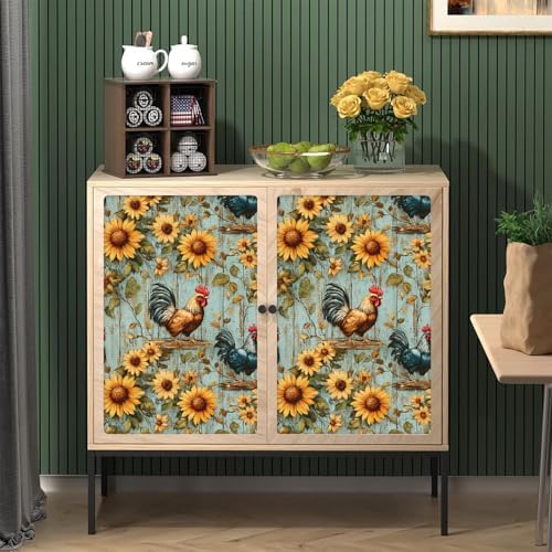 Sunflowers Rooster Peel and Stick Wallpaper 3D Printed Wood Vintage - Image 2